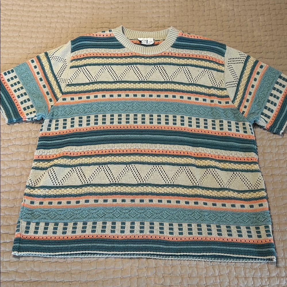 CRICKET LANE Multicolored Striped Short Sleeve Pullover Sweater
